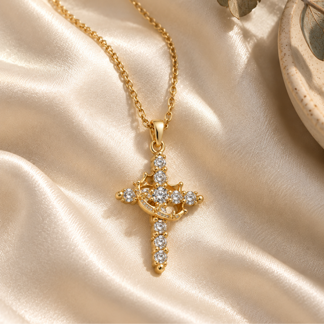 Crystal Crown Cross Necklace