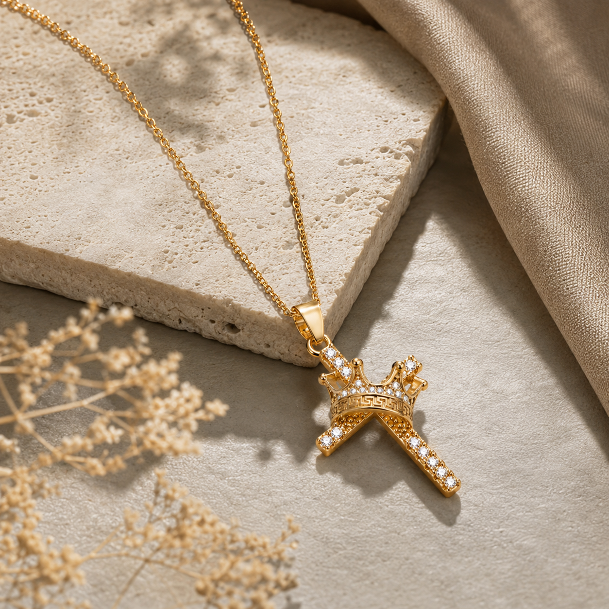 Crystal Crown Cross Necklace